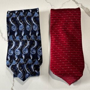 Jimmy V Peggy Fleming Blue Silk Geometric RBM Red Pair of Men's Classic Neckties